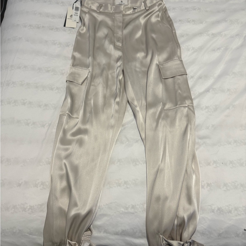 Babaton Cream Cargo Pants with Elastic Waistband